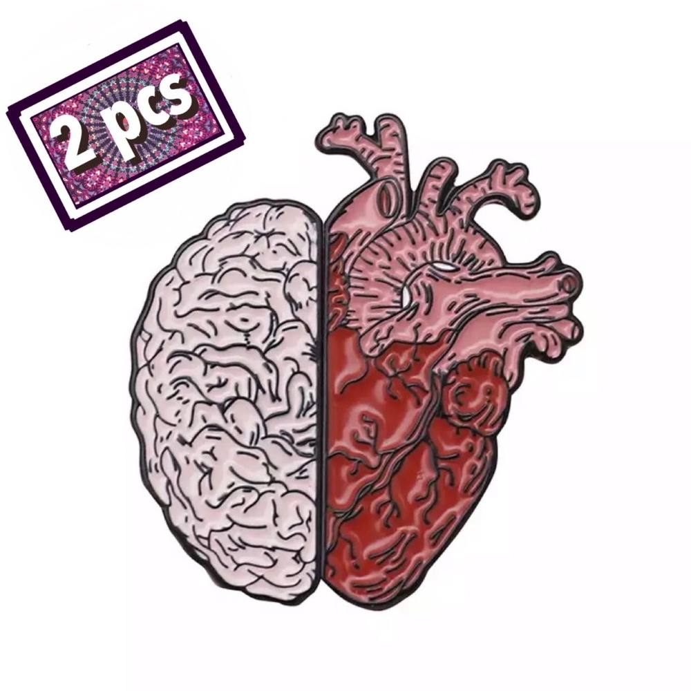 2 Matching BFF Nurse Lapel Scrub Pins Heart Brain